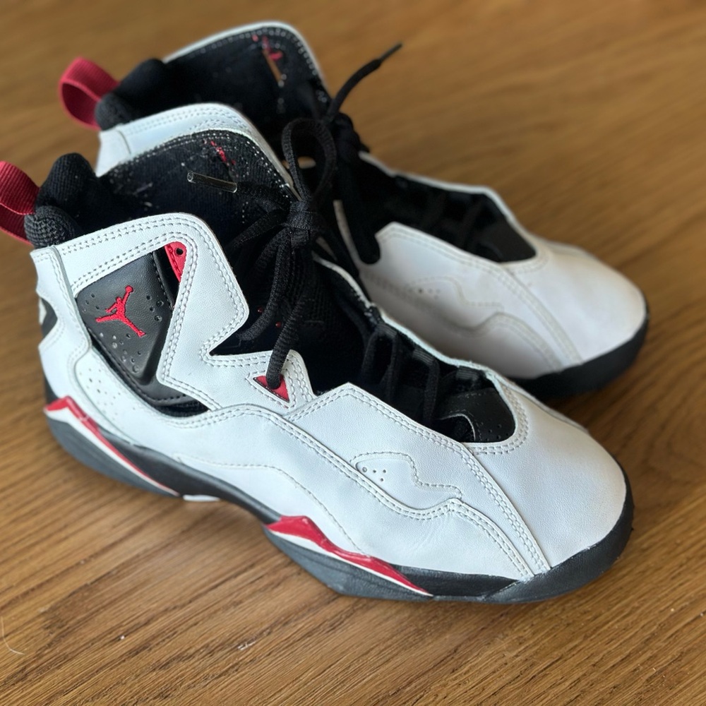 Kids White/Black/Red Basketball Sneakers - Authentic Jordan’s